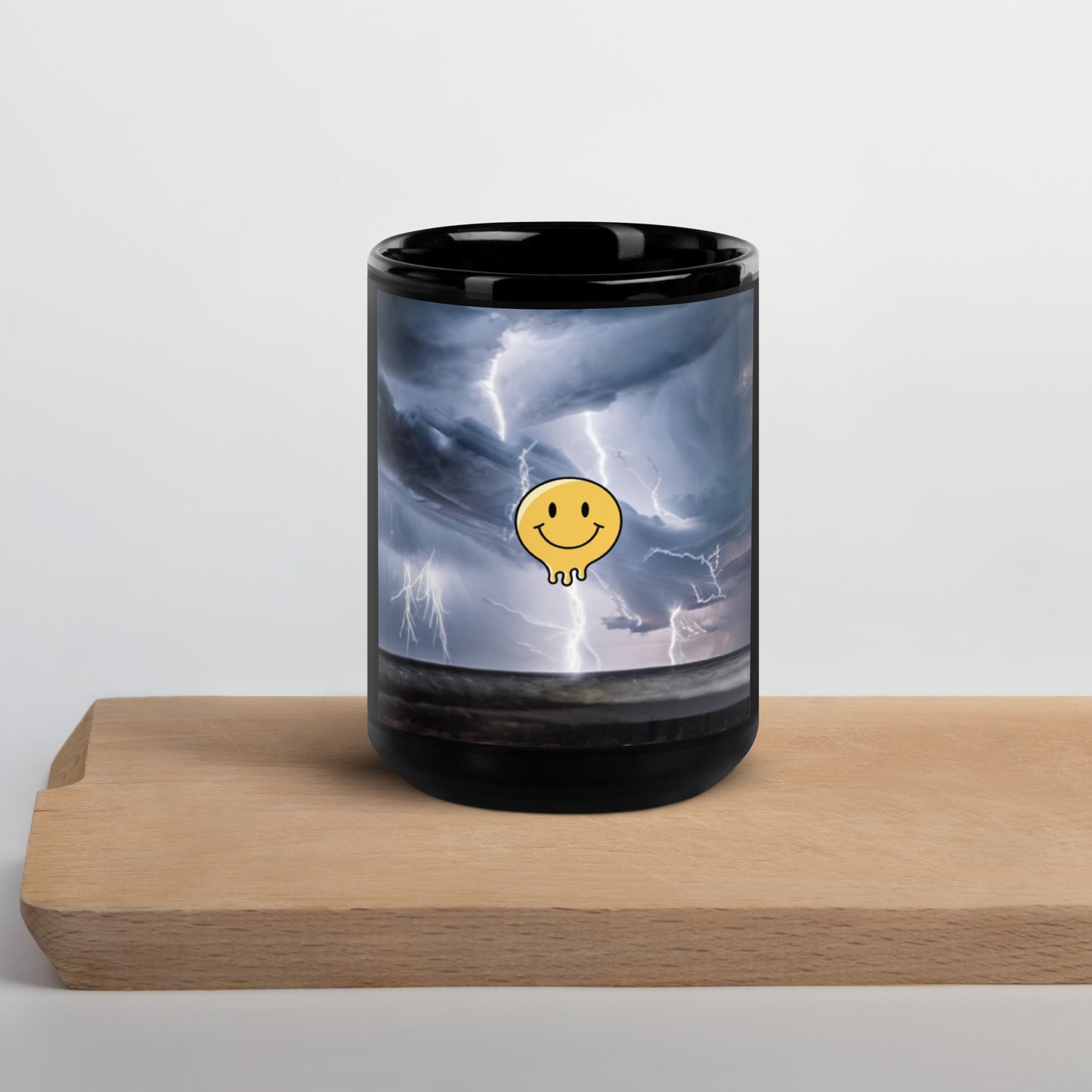 Black Glossy Mug _ Double Anime Happy Smiley Drip